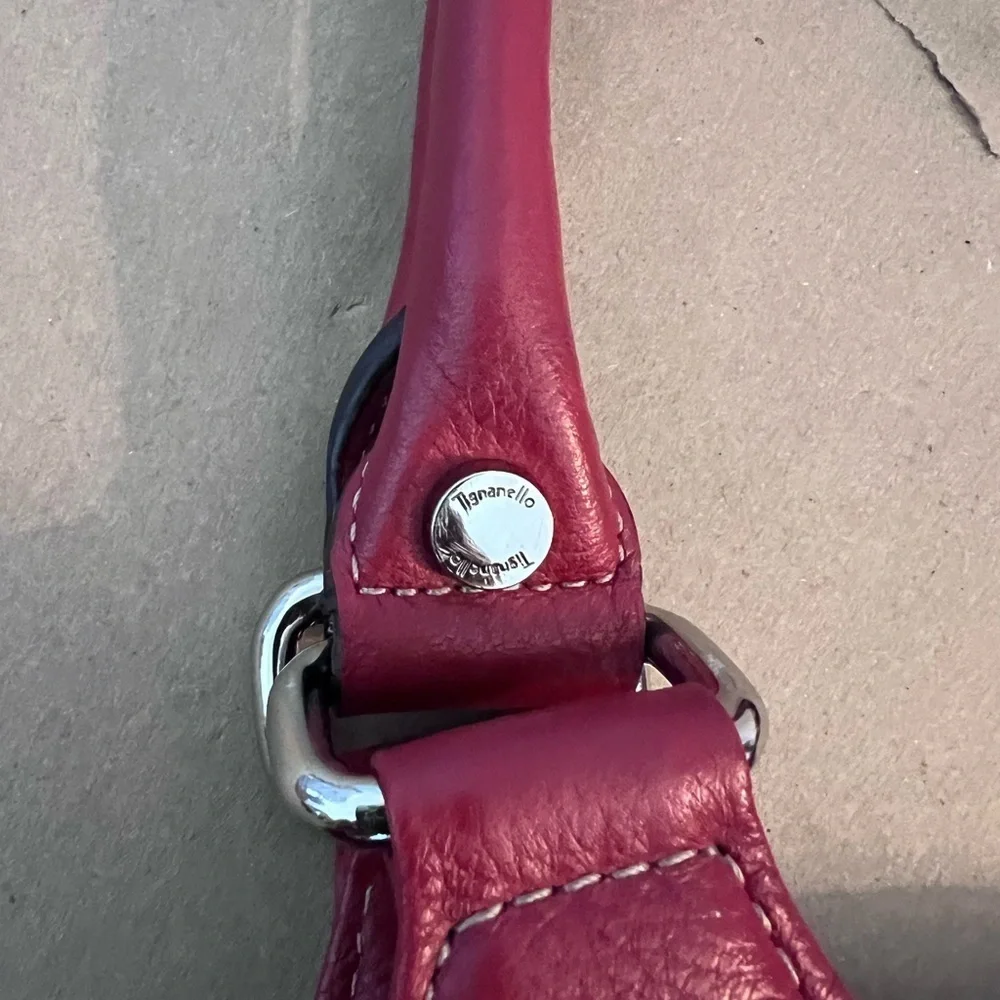 Tignanello Red Genuine Leather Medium Size Double Hand Tote Handbag - Picture 10 of 16